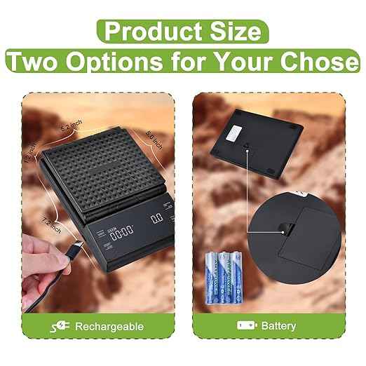 Coffee Scale with Timer, Rechargeable Espresso Scale & Coffee Bean Scale - 3kg/0.1g Precise Small Digital Kitchen Scale for Espresso Accessories Kit, Pour-Over, and Multi-Purpose Use
