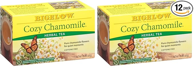 Bigelow,Cozy Chamomile Herbal, Caffeine Free Tea with Chamomile Flowers, 240 Total Tea Bags, 20 Count Box (Pack of 12)