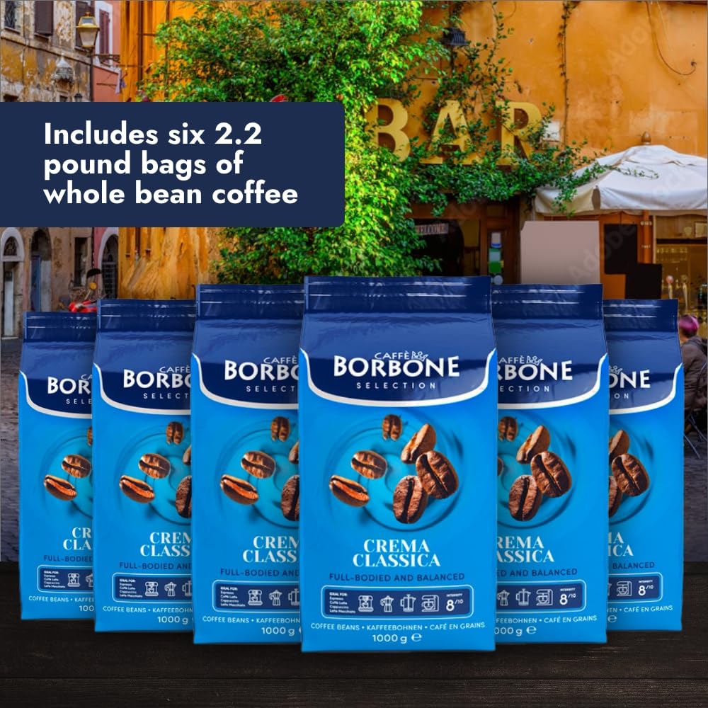 Caffè Borbone Whole Bean Coffee, Crema Classica, Medium Roast, Arabica and Robusta Blend - Roasted and Freshly Packaged in Italy - 2.2 Pound Bag (pack of 6) - Blissbrew