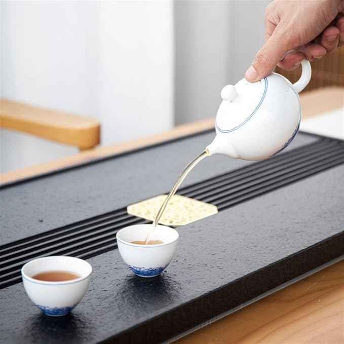 Tea Set Natural Ebonite Tea Tray Whole Drainage Size Tea Sea Home Stone Tea Tray Kung Fu Tea Set Chinese Tea Set(60 * 30 * 3cm)