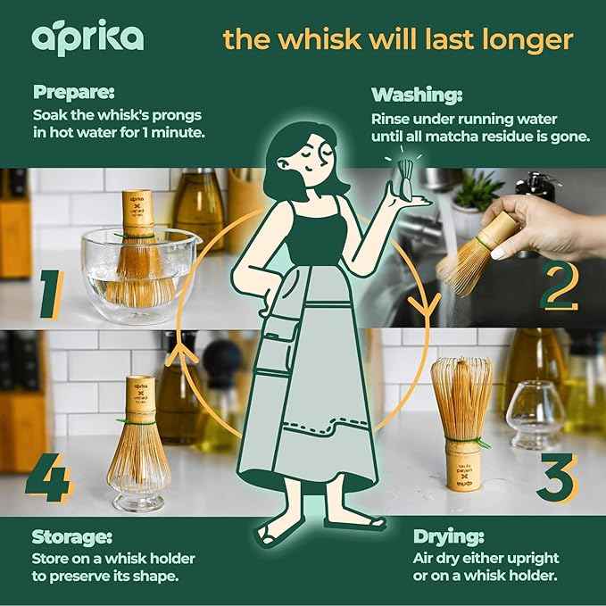 Aprika Life Matcha Bamboo Whisk Set with Holder | 100 Prong Chasen, Bamboo Scoop & Glass Whisk Holder | Matcha Whisk and Holder Starter Kit