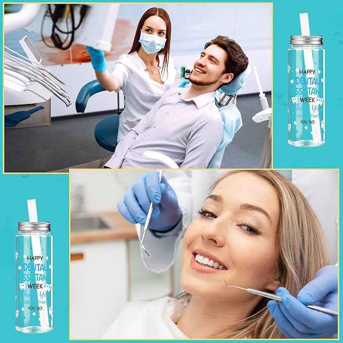 Vesici 24 Pcs Dental Assistants Week Gift 14.2oz Thank You Gifts Tumbler with Lid and Straw Dental Assistants Appreciation Party Favors Decorations Plastic Reusable Tumbler for Women Men Coworker