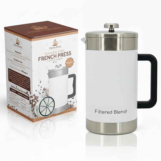 1.6L French Press Coffee Maker, 54oz Large Capacity French Press Stainless Steel Brewer with Double Filter Mesh for Kitchen Travel Camping, Hot & Cold Brew Coffee Maker Gifts (White)