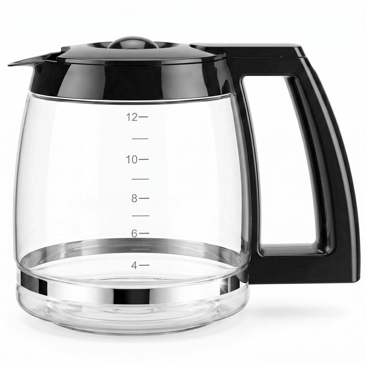 12-cup glass replacement coffee carafe with black handle