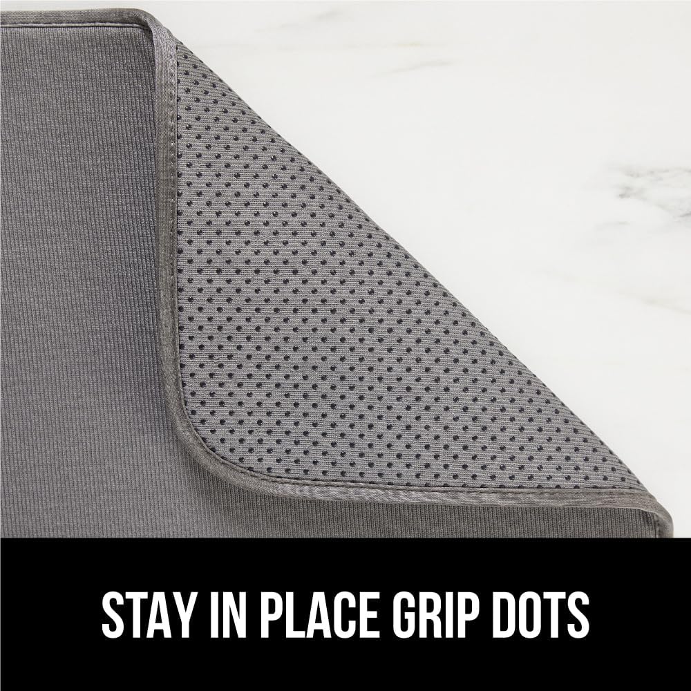 GORILLA GRIP Ultra Water Absorbent Microfiber Dish Drying Mat, Quick Dry Thick Mesh, Slip Resistant Pad for Sink Dishes or Under Rack, Kitchen Counter Accessories, 16x18, Machine Wash, 2 Pack Gray