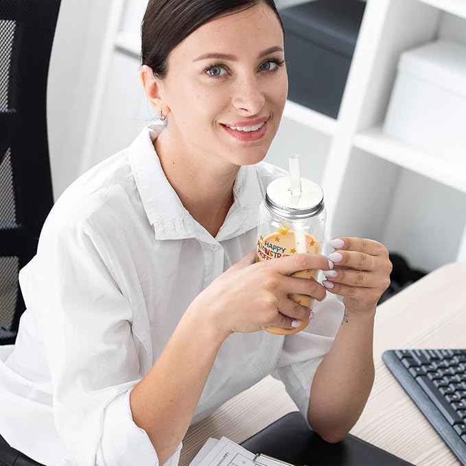 Vesici 24 Pcs Happy Administrative Professionals Day Gift 14. 2oz Thank You Gifts Lid and Straw Plastic Reusable Tumbler Bulk Cold Drinking Cup for Administrative Assistant Party Favors