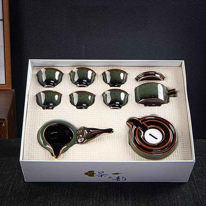 Lazy Tea Set, Automatic Stone Grinding Pot, GongFu Tea Set, Gift Box Suitable for Tea Ceremony Parties, Father's Day, Birthday and Christmas (Lazy Green)