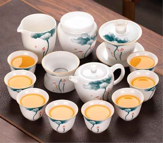 White Jade Porcelain Gongfu Tea Set, Gaiwan with Teacups-suit4