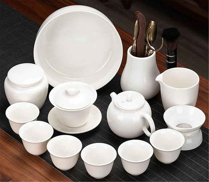 White Jade Porcelain Gongfu Tea Set, Gaiwan with Teacups-suit19