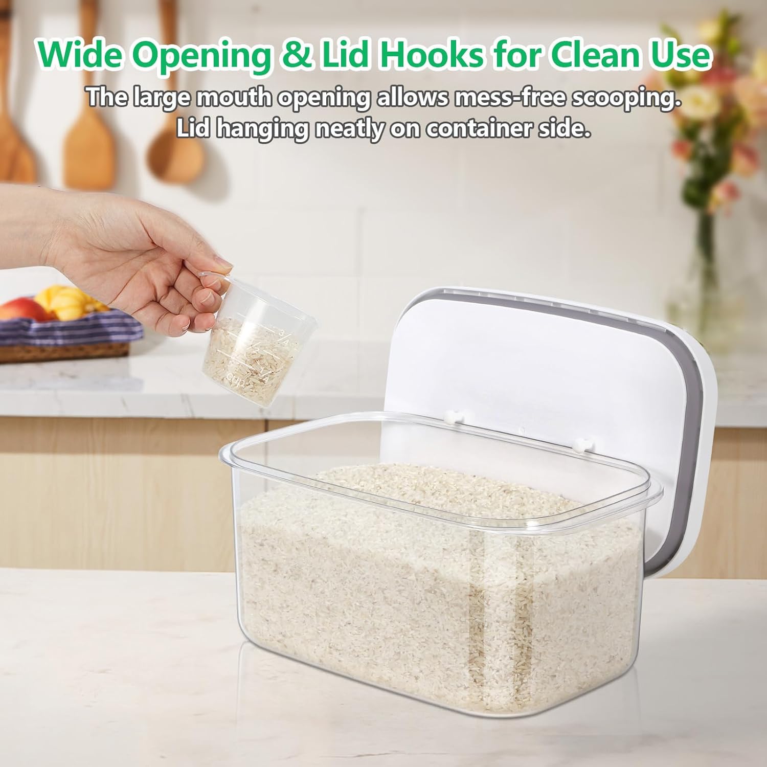 Airtight Flour Container 12 Lbs, Clear PET Plastic Food Storage Container Bin with Pop Up Lids For Rice Flour Sugar, Dry Food Holder for Kitchen Pantry Organization and Storage
