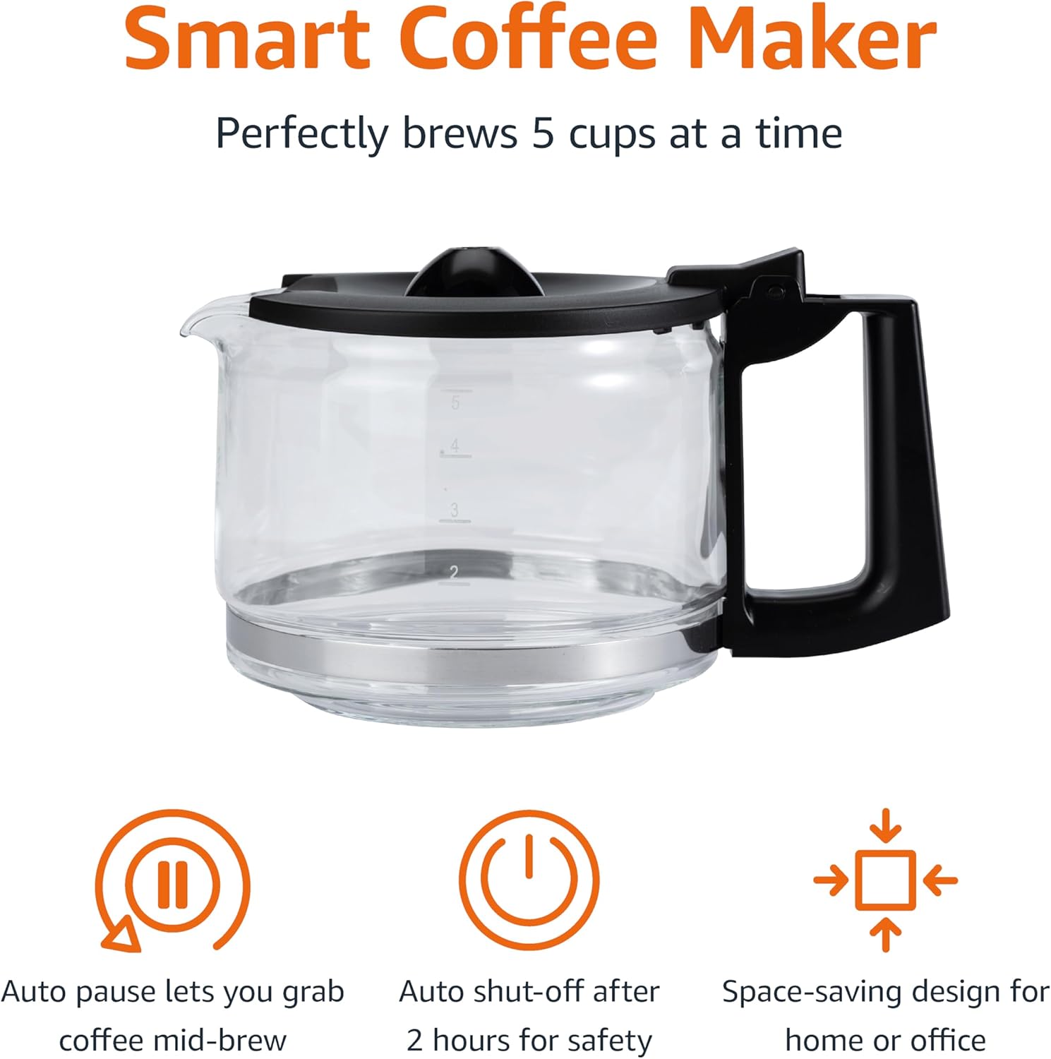 Amazon Basics 5 Cup Drip Coffee Maker, Coffee Machine with Glass Coffee Pot (0.8 Qt), Auto Shut-off, Auto Pause, Removable Filter Basket, Matte Black - Blissbrew