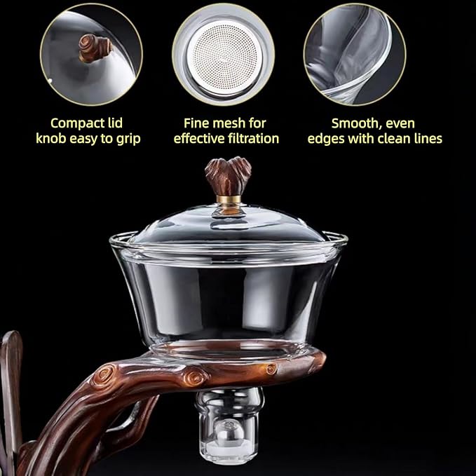 Magnetic TeaPot Semi-Automatic Drip Glass Teapots Lazy Kungfu Tea Infuser Heat-Resistant Tea Maker Set (Iclude 6 cups & Tea pet & 6 Gentlemen of Tea Set)