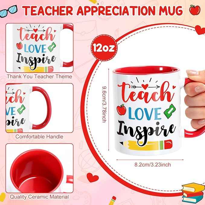 LemonRoad 12 Sets Teacher Appreciation Gifts Bulk 12 oz Teacher Appreciation Coffee Mugs with Mug Holders Thank You Coffee Cup with Gift Boxes Ribbon for School Graduation Staff Coworkers Team Gifts