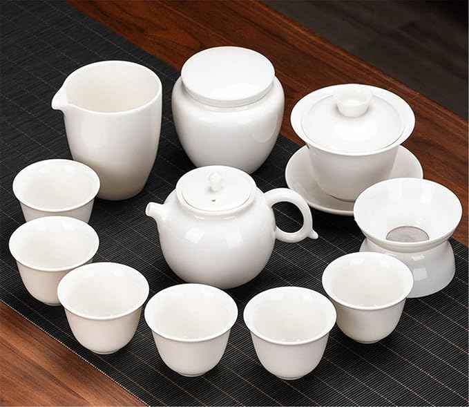 White Jade Porcelain Gongfu Tea Set, Gaiwan with Teacups-suit16