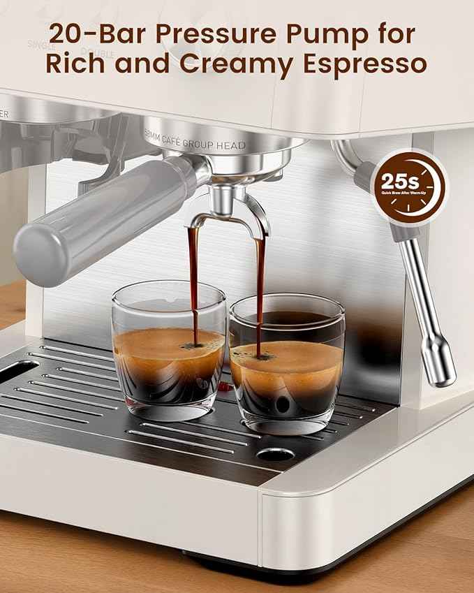(2026 Upgrade) 20 Bar Espresso Machine with Built-in Anti-Clog Coffee Grinder, Expresso Coffee Machines with Milk Steam Wand/Frother/Tamping Tools,Espresso Maker with Grinder for Lattes-White