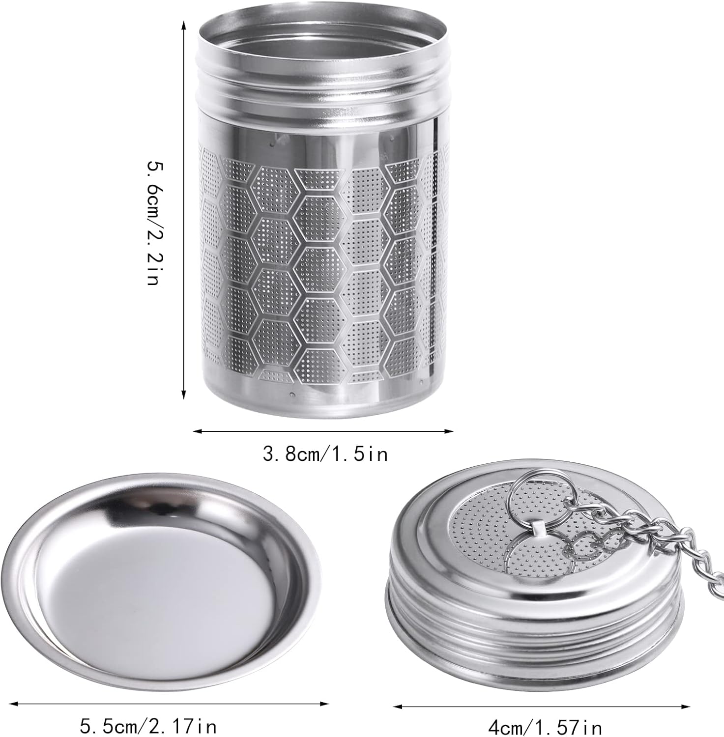 2 Pack Tea Strainers Infuser for Loose Tea 304 Stainless Steel Mesh Loose Leaf Steeper Diffuser with Chain Hook and Threaded Lid for Black Tea, Spices and Seasonings
