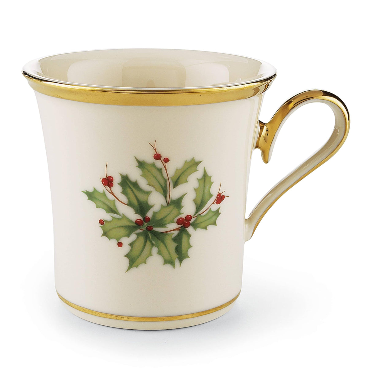Porcelain holiday mug with holly and berry design
