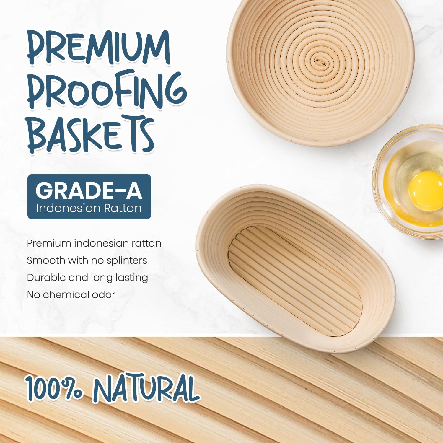rorecay Banneton Bread Proofing Basket Sourdough Bread Baking Supplies, 9 Inch Round + 10 Inch Oval Proofing Bowls with Dough Whisk Bread Lame Dough Scraper Bread Making Tools and Accessories Set