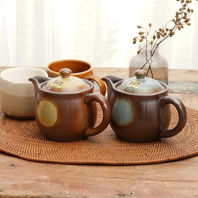 Japanese Banko Ware Teapot with Removable Stainless Steel Strainer - Versatile Pot for Tea, Coffee, and More - Lightweight, Heat-Resistant with Superior Heat Retention (Blue)