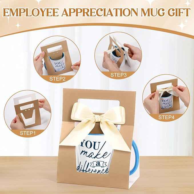 LemonRoad 12 Sets Employee Appreciation Gifts 12 oz Thank You Mug with Mug Boxes Ribbon Inspirational Appreciation Ceramic Coffee Cup for Birthday Housekeeping Week Coworker Staff Team