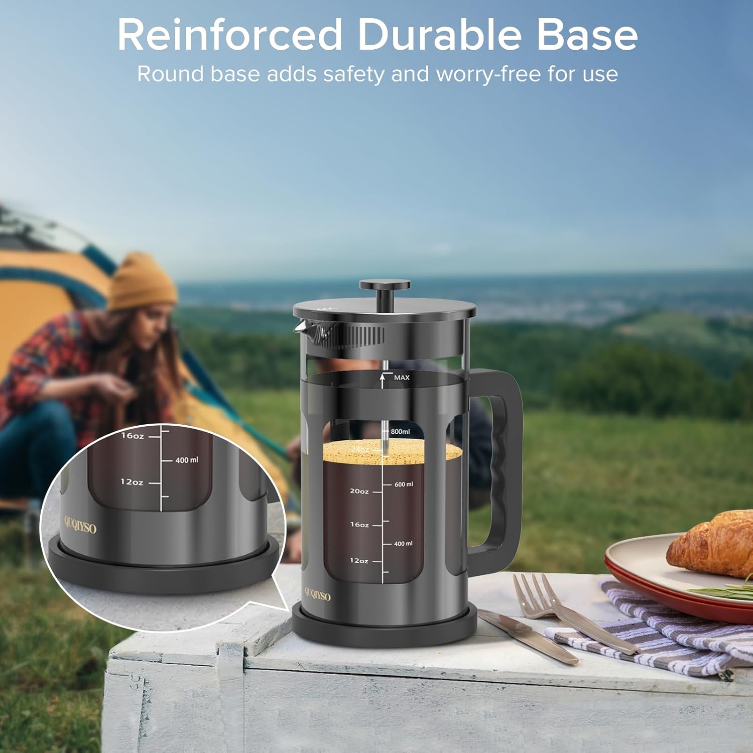 QUQIYSO French Press Coffee Maker 34oz 304 Stainless Steel French Press with 4 Filter, Heat Resistant Durable, Easy to Clean, Borosilicate Glass Coffee Press, 100% BPA Free Glass Teapot, Dark Pewter - Blissbrew