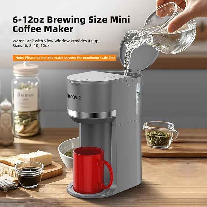 Mini Single Serve Coffee Maker for K Cup Pods and Ground Coffee, Fast Brew One Cup Coffee Machine with Descaling Reminder and Water Window, 6 to 12 oz. Brew Sizes, Gray