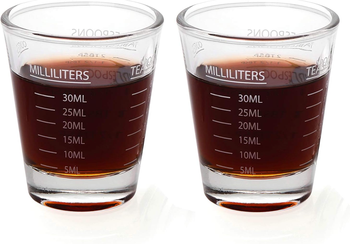 Shot Glasses Measuring cup Liquid Heavy Glass Wine Glass Espresso Shot Glass 26-Incremental Measurement 1 OZ 4 Features 45ML (2 pack-white 30ml)