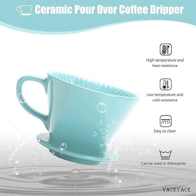 Ceramic Pour Over, Ceramic Coffee Dripper with 3 Holes, Medium Aqua Pour Over Coffee for Café, Dining, shop, Home, Office