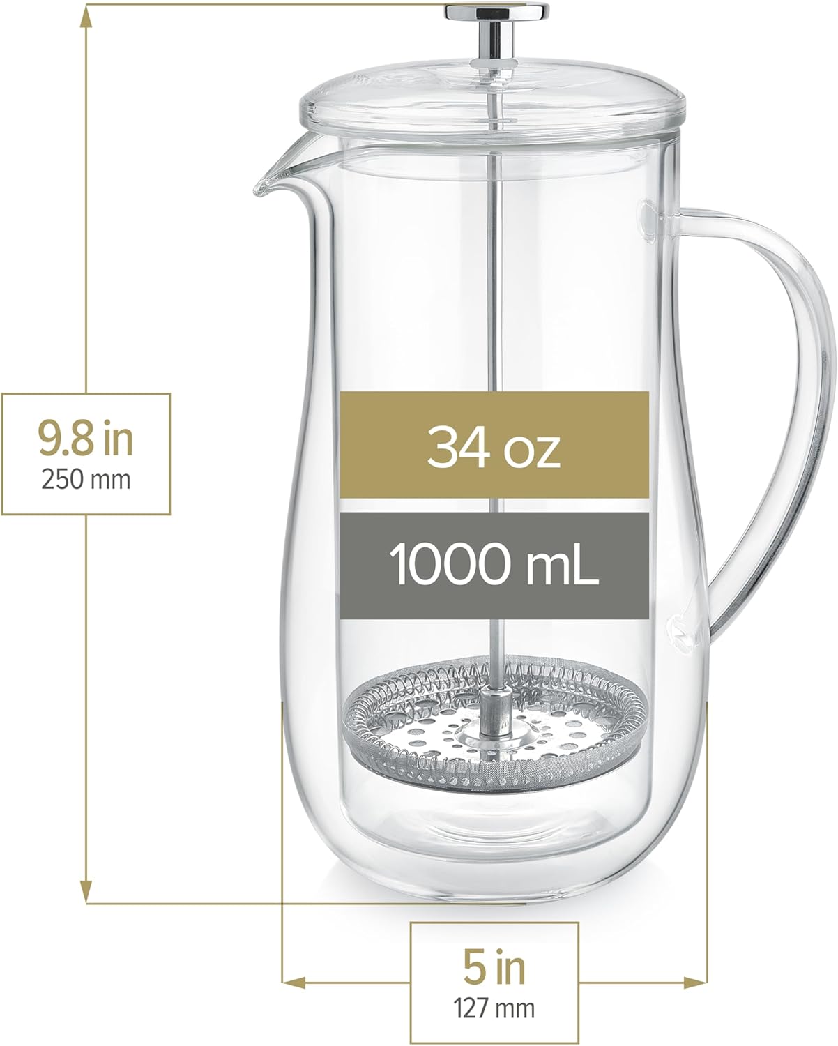 Teabloom Insulated Double-Walled Glass French Press – 100% Plastic-Free Tea & Coffee Press for Pure, Rich Flavor | 34 oz Precision Brewer | Connoisseur's Choice - Blissbrew