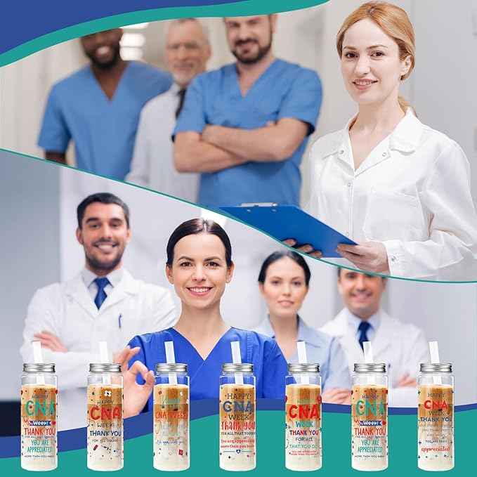 Vesici 24 Pcs CNA Week Appreciation Gifts 14.2oz Certified Nursing Assistant Thank You Tumbler Cups with Lids and Straws Bulk Happy CNA Week Party Favors Medical Assistant Nursing Student Gifts