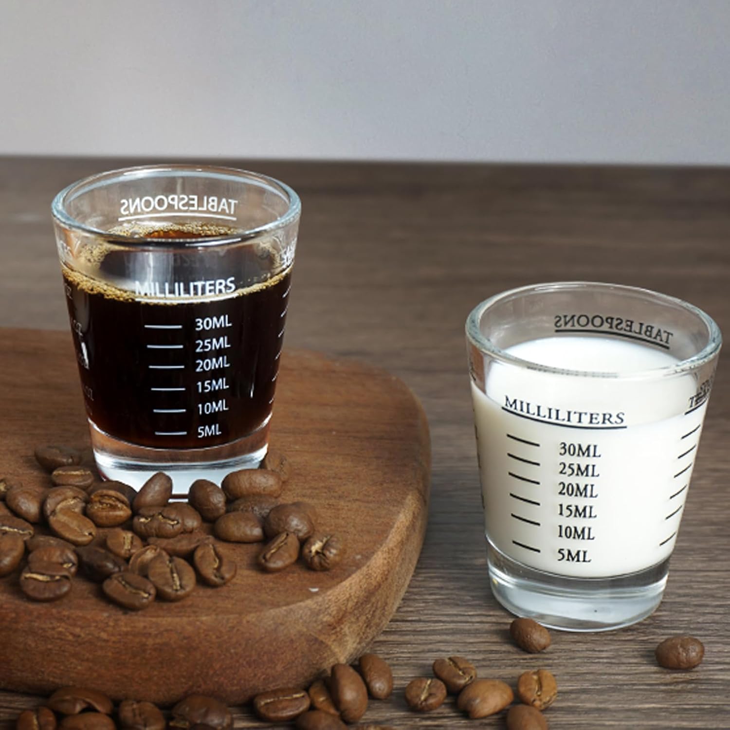 Shot Glasses Measuring cup Liquid Heavy Glass Wine Glass Espresso Shot Glass 26-Incremental Measurement 1 OZ 4 Features 45ML (2 pack-white 30ml)