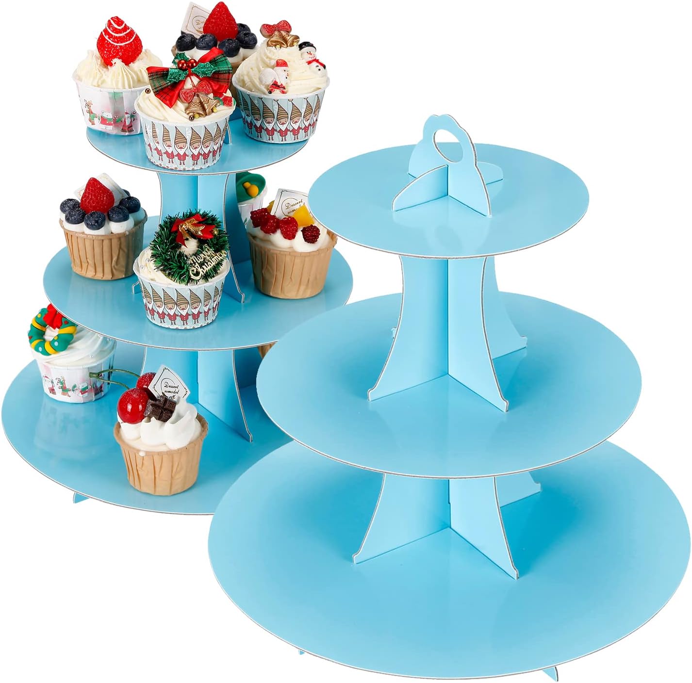 2Pcs 3-Tier Cupcake Stand, Cake Stand holder, Tiered DIY Cupcake Stand Tower for Dessert Table Displays, Birthday Theme Party Favors Decoration, Floral Tea Party, 12