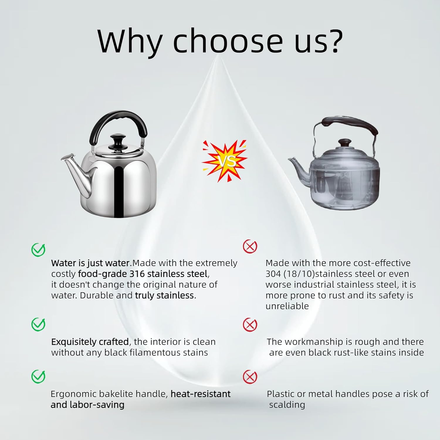 Whistling Stovetop Tea Kettle,Food Grade 316 Stainless Steel,Hot Water Fast to Boil,Stovetop Kettle with Ergonomic Handle,3.1 Quart Capacity