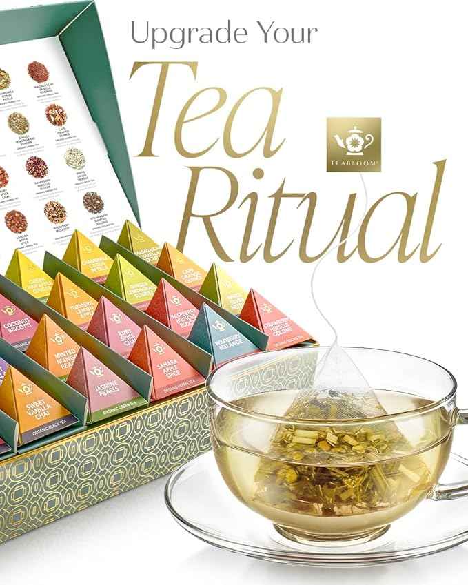 Teabloom Wellness Tea Collection – Fruit & Herbal Assortment with 12 Plant-Based Pyramid Sachets, Organic Ingredients, Elegant Presentation Box, Thoughtful Gift for Tea Lovers
