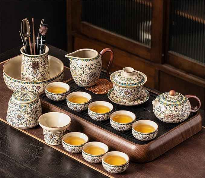 Ru Kiln Enamel Gongfu Tea Set, Gaiwan and Teacup Collection-suit23
