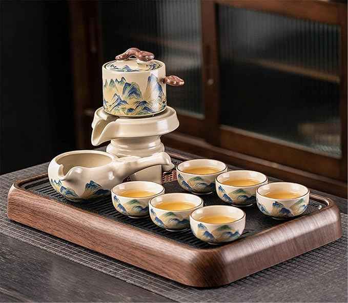 Ru Kiln Automatic Gongfu Tea Set, Rotating Pouring Teapot-suit6