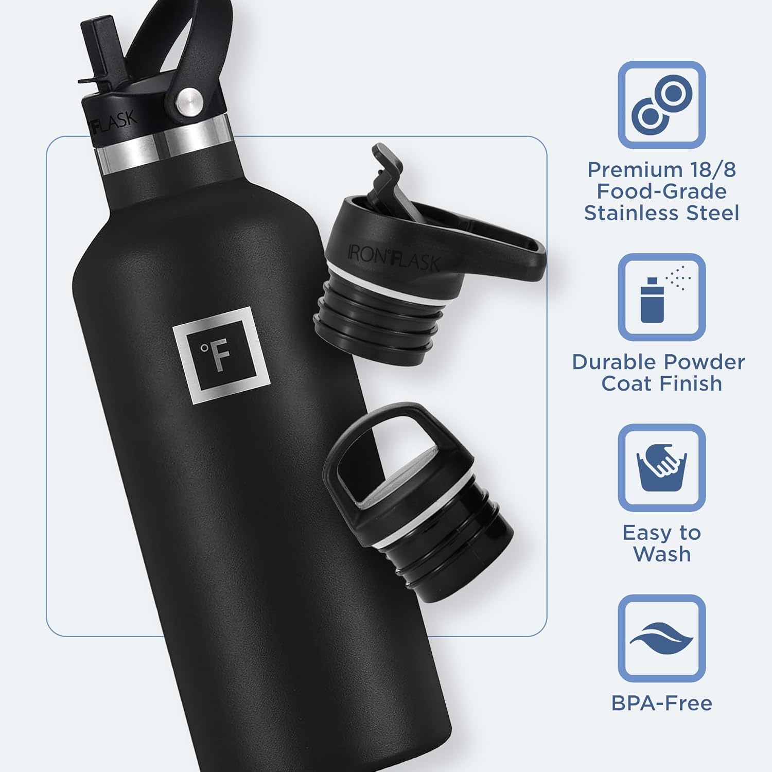 IRON °FLASK Camping & Hiking Hydration Canteens - 3 Lids (Narrow Straw Lid) Leak Proof Vacuum Insulated Stainless Steel - Hot & Cold Double Walled Sports Water Bottle - Aurora, 32 Oz
