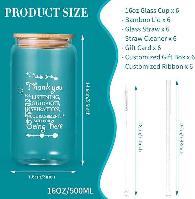 6 Set Employee Appreciation Gifts Bulk, Personalized Inspirational Thank You Gifts for Christmas Staff Coworker 16 oz Can Shaped Beer Glass Cups, Gift Box and Card for Team Women Men Teacher