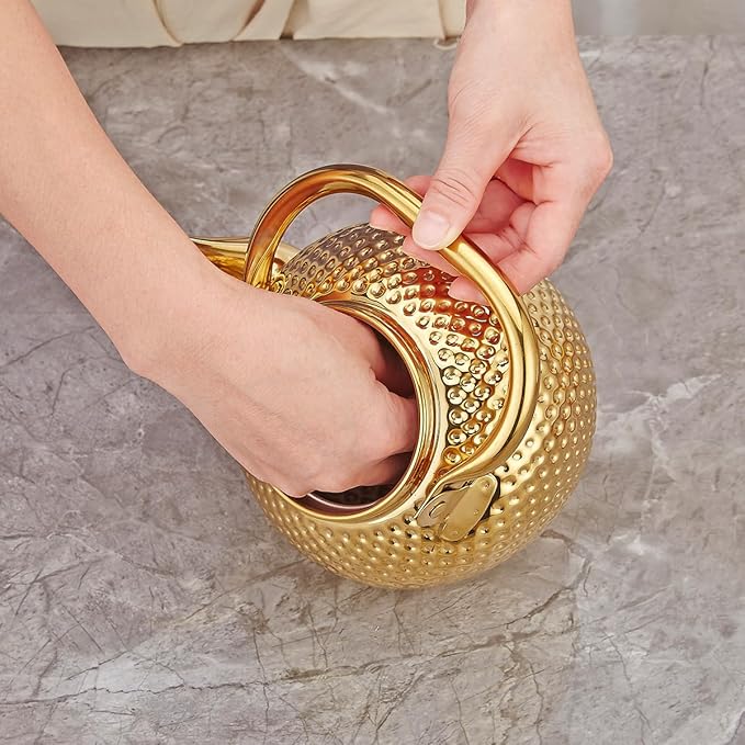 SANQIAHOME 2000ml Teapot with Infuser Stainless Steel Lifting Handle Tea Maker Gold