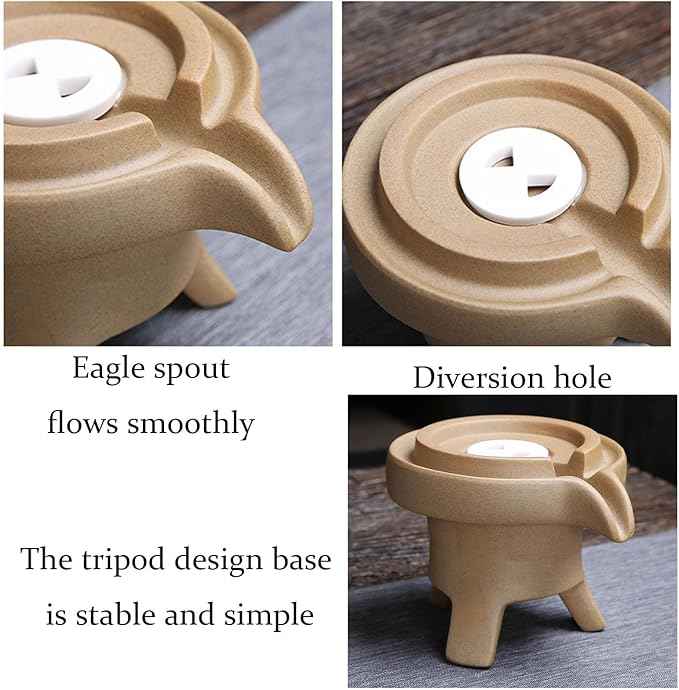 Chinese Gongfu Tea Gift Set, Semi-Automatic Stone-Mill Design Ceramics Tea Set Rotate TeaPot 6 Cups for Adults Men Women Tea Ceremony Party Home Office Decor (landscape)