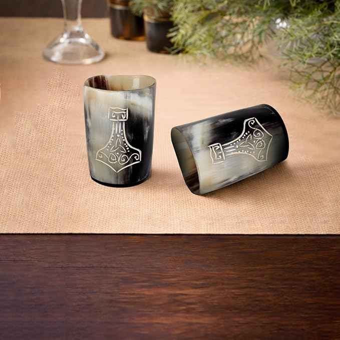 Handicrafts Home Viking Horn Shot Glasses Set of 8, Handmade Natural Ox Horn, Rustic Viking Drinkware Whiskey Shot Cups, Father’s day Gifts, Birthday Gifts for Men, Room Decor for Men