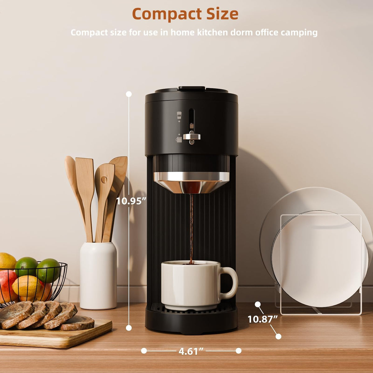 Small black coffee maker for kitchens and travel