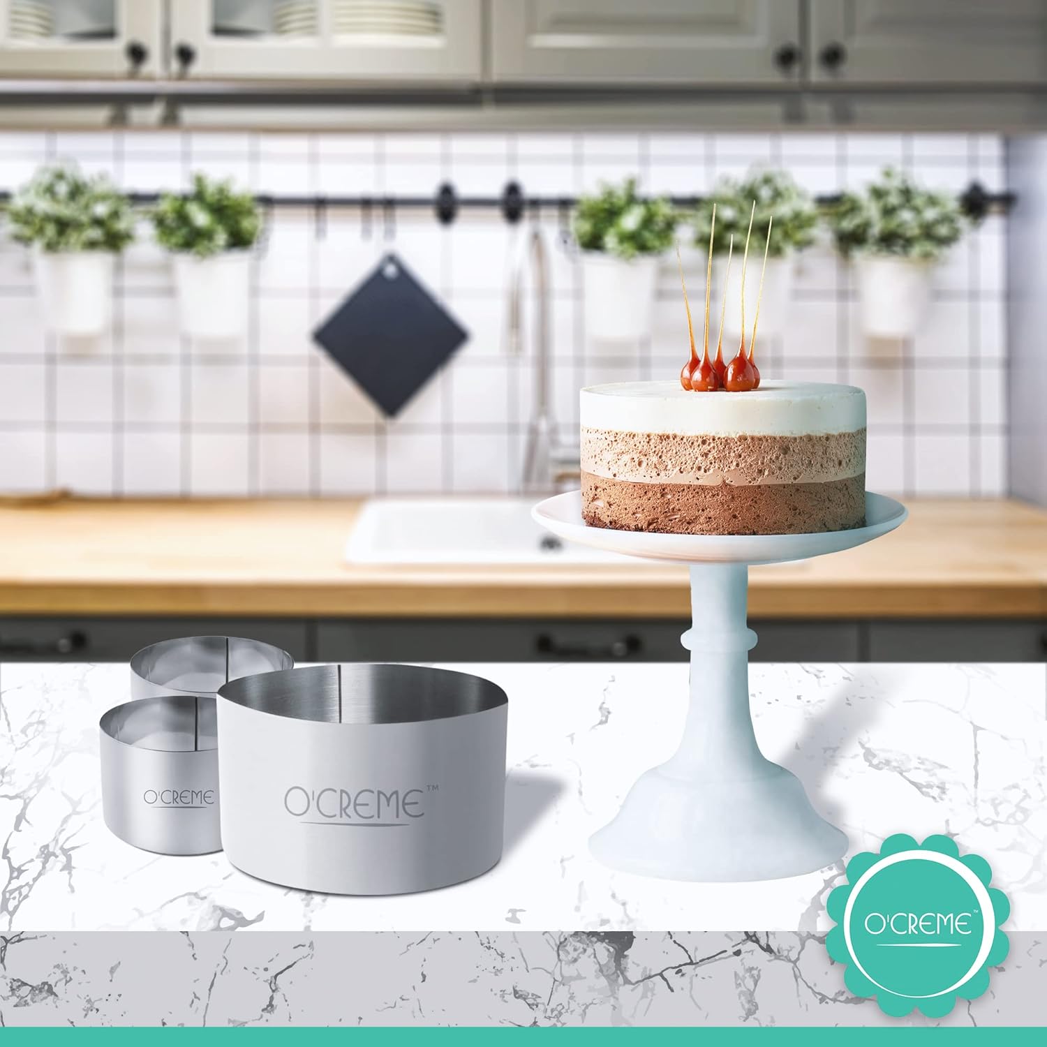 O'Creme Cake Ring Sturdy Stainless Steel Round Mousse Cake Ring Mold for Baking, Dessert Cake Decorating Pastry Rings 8 Inch Diameter x 2 Inch High