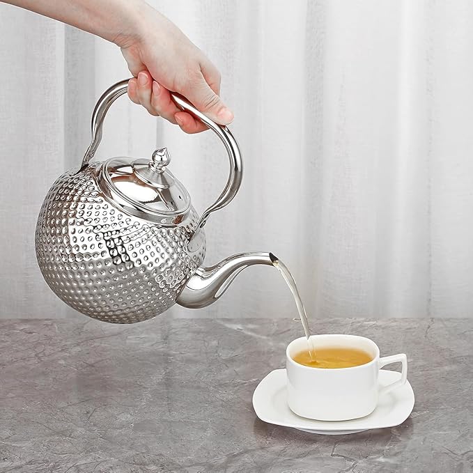 SANQIAHOME 1200ml Teapot with Infuser Stainless Steel Lifting Handle Tea Maker Silver