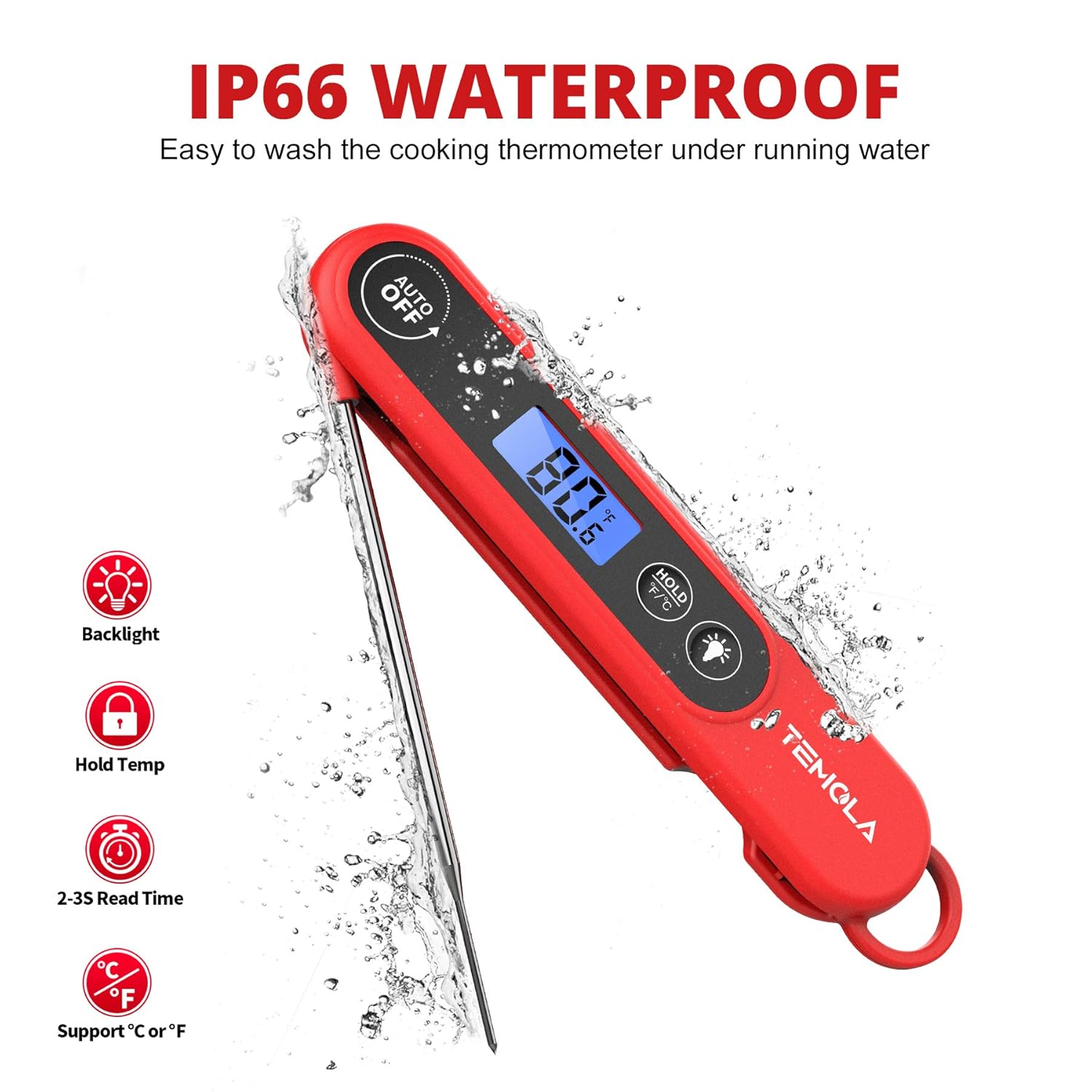 Meat Thermometer for Cooking, Instant Read Food Thermometer with Backlight Waterproof, Kitchen Digital Candy Thermometer for Grill BBQ Baking Water Milk Smoker Oil Deep Fry Liquids Turkey