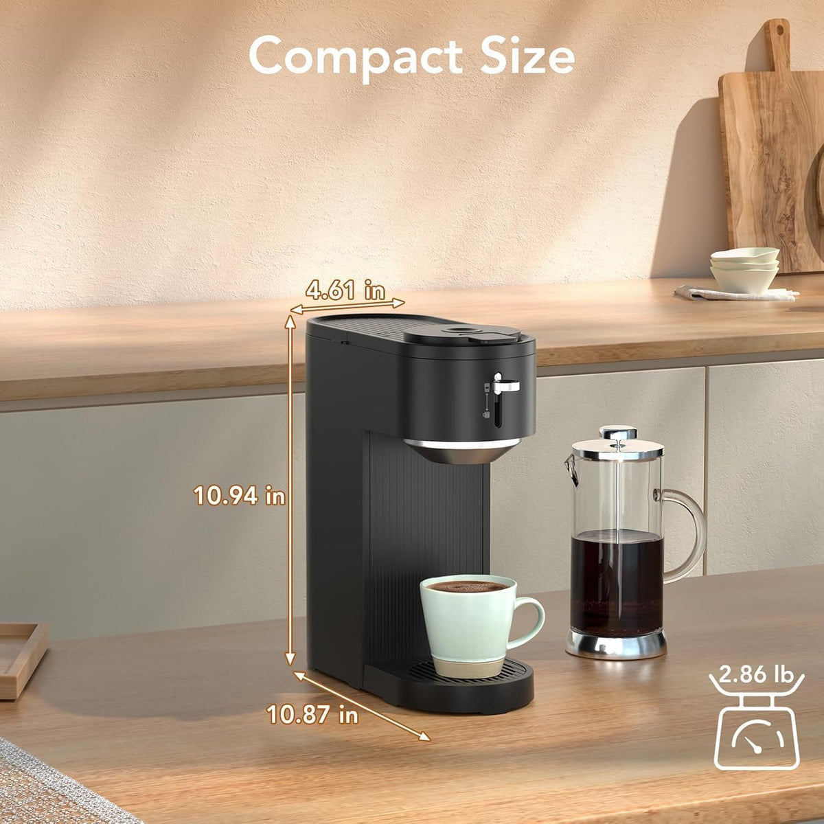 Single serve coffee maker with removable 14 oz water tank