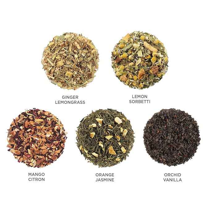 Tea Forte Paradis 3-Piece Premium Tea Gift Set with Mango Yellow Cafe Cup with Lid, Tea Tray and 10 Assorted 2 of Each Variety Organic Handcrafted Pyramid Infuser Tea Bags
