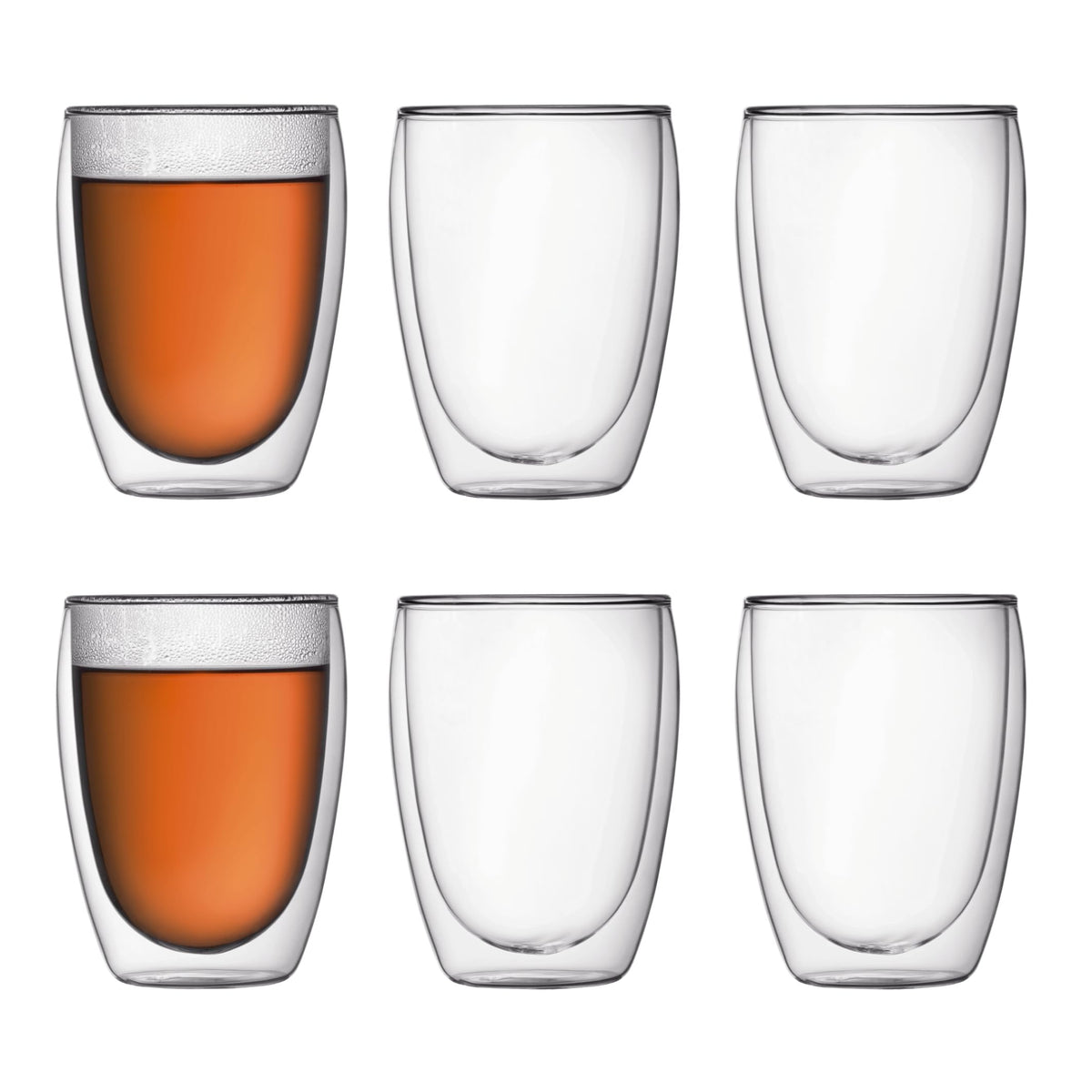 Set of six clear double wall glass tumblers