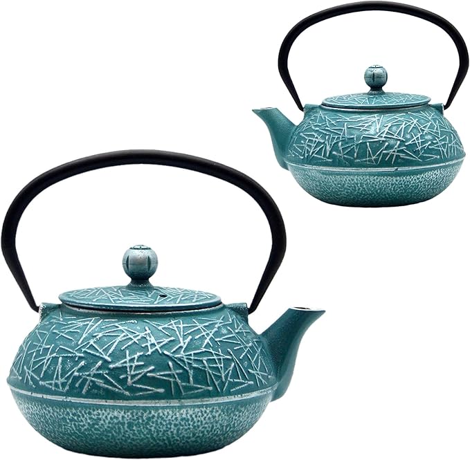 Cast Iron Tea Kettle,SECHUDO Teapot Coated with Enameled Interior for Loose Tea,Cast Iron Teapot with Stainless Steel Infuser for Stovetop Safe (30.4oz-Pattern-5)