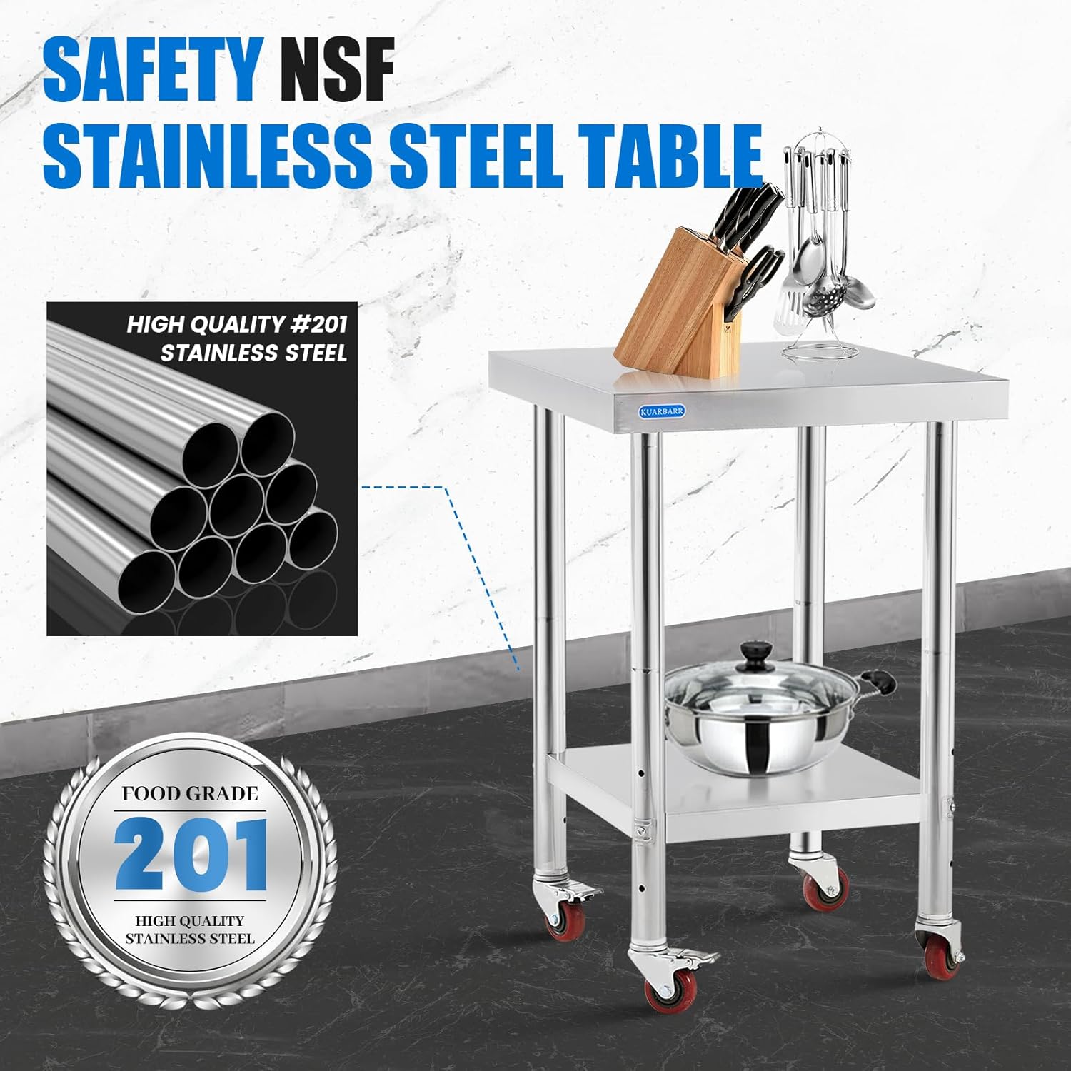 Stainless Steel Table for Prep & Work with 4 Caster Wheels with Undershelf 18 x 24 NSF Metal Commercial Kitchen Prep Table with Adjustable Under Shelf Worktable for Restaurant Home Outdoor